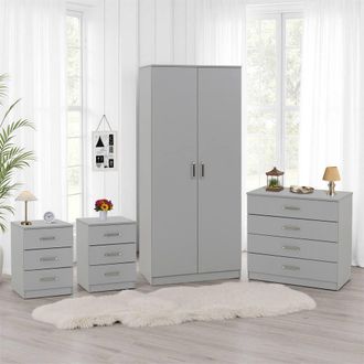 Seconique Dakotia 2 Door Wardrobe Bedroom Set in Light Grey
