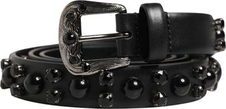 Dolce & Gabbana Men Black Calf Embellished Metal Buckle Belt Leather
