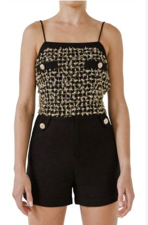 endless rose Tweed Tank Top In Black