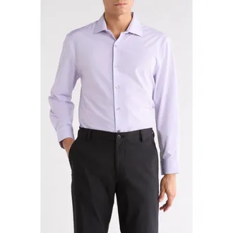 Perry Ellis Slim Fit Geometric Print Performance Tech Dress Shirt in Lilac at Nordstrom Rack, Size 15 - 34/35
