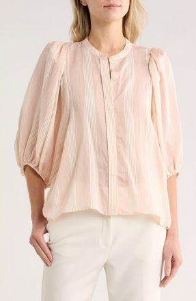 Nordstrom Stripe Balloon Sleeve Button-Up Shirt in Pink Wisp- Ivory Delray Stp at Nordstrom Rack, Size Xx-Small/x-Small