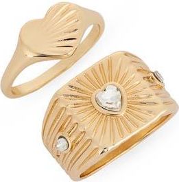 Nordstrom Rack 2-Pack Heart Burst Ring Set in Clear- Gold at Nordstrom Rack, Size 7