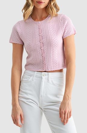 All in Favor Pointelle Crop Sweater in Pink at Nordstrom, Size X-Large