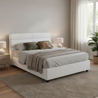 Dmora Cama Matrimonial Brienno, Desenfundable, Con Almacenaje Made In Italy, Dimensiones Colch&oacute;n 160x190 Cm, Blanco