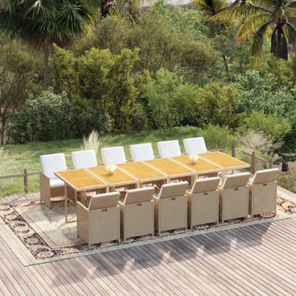 vidaXL Set Comedor De Jard&iacute;n 13 Piezas Y Cojines Rat&aacute;n Sint&eacute;tico Beige Vidaxl