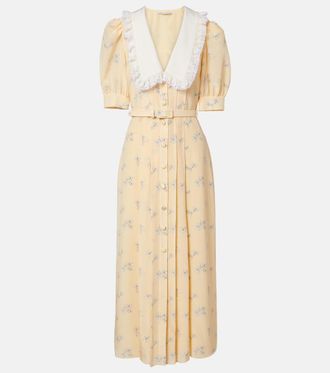 Alessandra Rich Lace-trimmed floral silk shirt dress