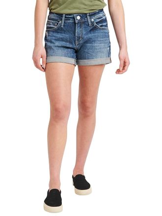 Silver Jeans Co Womens Boyfriend Mid Rise Short Denim, Med Wash Eaf242, 25