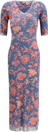Etro Stretch Tule Midi Jurk met Bloemendessin - Dames - Casual kleedjes - Veelkleurig - M - Tule - Kleedjes