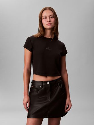 Calvin Klein Jeans T-Shirt CALVIN KLEIN JEANS MONOGRAM BABY TEE, Damen, Gr. XXS (34), schwarz, Rippware, Obermaterial: 95% Baumwolle, 5% Elasthan, unifarben, figurbetont
