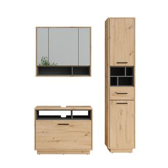 Vicco Conjunto De Muebles De Ba&ntilde;o Beatrice, Roble Artesanal/antracita, 3 Partes Con Unidad Alta, Vicco