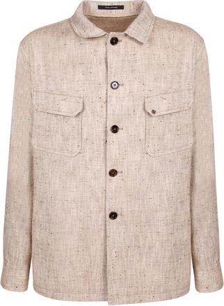 Tagliatore Linnen-zijde Overshirt - Heren - Zomerjassen - Beige - S - Linnen - Jassen