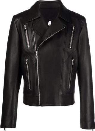 Balmain Leren Bikerjack met Rits - Heren - Leren en Su&egrave;de Jassen - Zwart - XL - Leer - Jassen