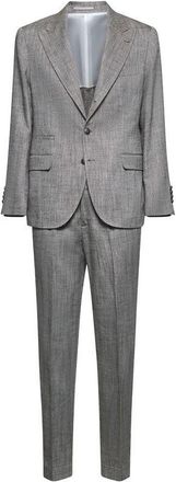 Brunello Cucinelli Gray Silk Linen Tailored Suit, Brand Size 54 (US Size 44)