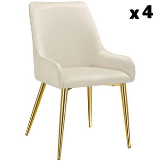 TecTake 4 Sillas de comedor tapizadas, acero, aspecto aterciopelado, beige