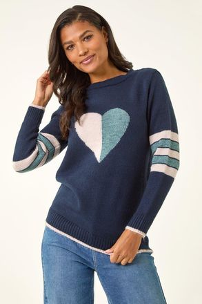Roman Heart Print Stripe Sleeve Jumper