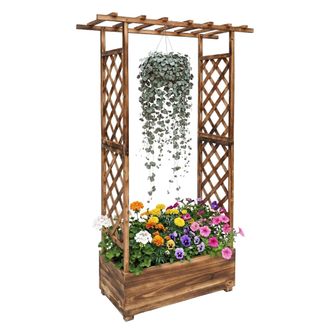 Relaxdays Relaxdays Jardinera Con Enrejado Y Techo, 183x110x44 Cm, Maceta Para Balc&oacute;n Y Jard&iacute;n, Madera Flameada