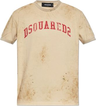 Dsquared2 Tops, Heren, Beige, L, Katoen, T-shirt met logo