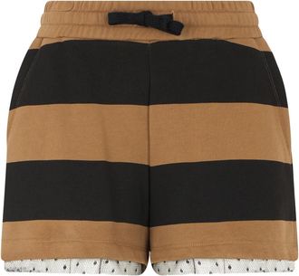 Red Valentino Zomershorts in camelkleur met zwarte strepen. - Dames - Bermuda - Bruin - S - Katoen - Korte Broeken