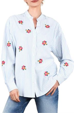 BILLY T Spring Bloom Embroidered Stripe Shirt in Spring Stripe at Nordstrom, Size X-Small