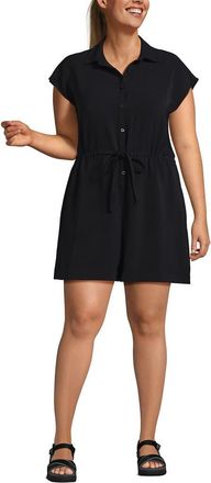 Lands End Plus Size Cap Sleeve Creaseless Button-Down Romper in Black at Nordstrom, Size 26W