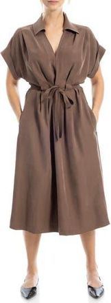 Max Studio Rolled Sleeve Midi Shirtdress in Acorn-Acorn at Nordstrom Rack, Size X-Small