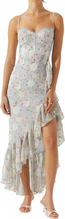 Astr Brisbane Asymmetrical Floral Midi Dress In Light Blue Floral