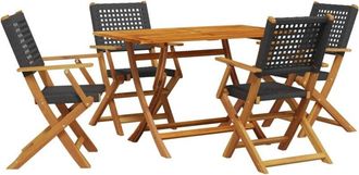 vidaXL Vidaxl - Set De Comedor De Jard&iacute;n 5 Pzas Rat&aacute;n Pe Madera Maciza Negro