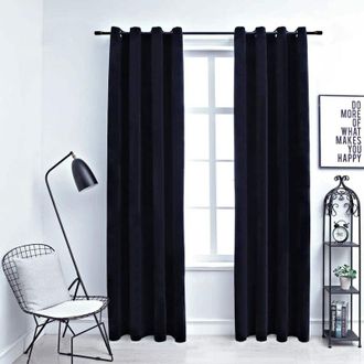 vidaXL Cortinas Opacas Con Anillas 2 Pzas Terciopelo Negro 140x225 Cm Vidaxl