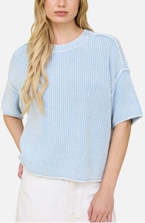 J.O.A. Rib Knit Raw Edge Cotton Blend Sweater in Light Blue at Nordstrom, Size Medium