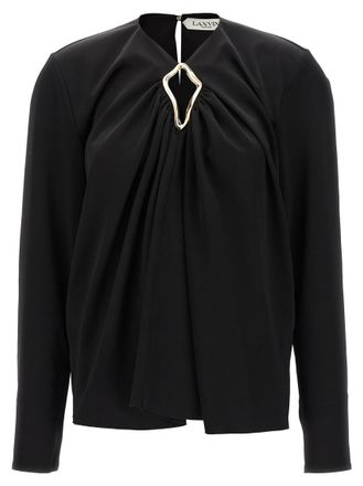 Lanvin Black Solid V Neck Top