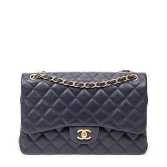Chanel Pre-owned Womens Jumbo Classic Double Flap Shoulder Bag - Blue/Navy - One Size