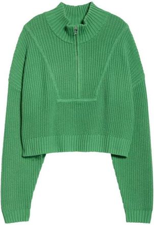 Staud Hampton Crop Half-Zip Sweater in Leaf at Nordstrom, Size X-Large