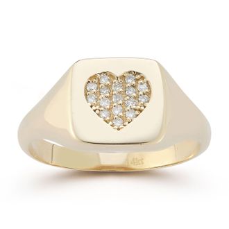 Ember Fine Jewelry 14K Gold Diamond Heart Square Signet Ring