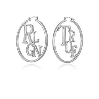 True Religion TrueRLGN Logo Hoop Earrings in Silver Tone at Nordstrom