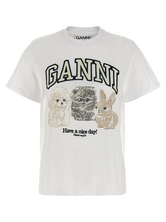 Ganni White Animal Print T-Shirt