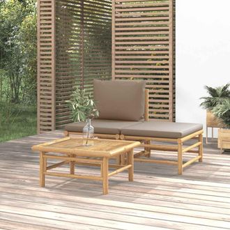 vidaXL Set De Muebles De Jard&iacute;n 3 Piezas Bamb&uacute; Y Cojines Gris Taupe Vidaxl