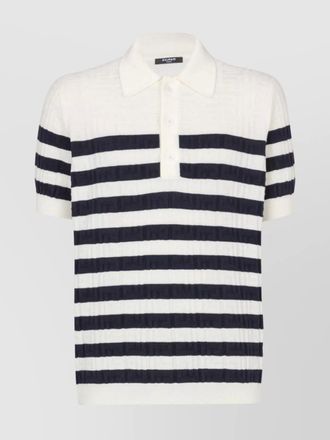 Balmain virgin wool knitted striped short-sleeve polo shirt