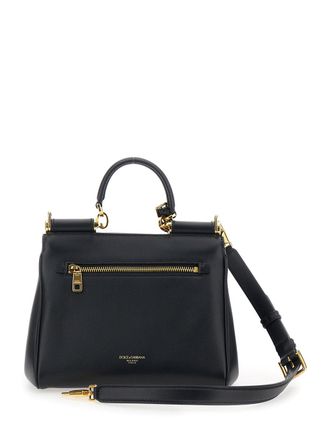 Dolce & Gabbana Womens Handbag My Sicily Piccola Black Leather Calfskin Handbags Hand Bags
