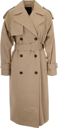 Liu Jo Midi-Length Gabardine Trench Coat with Double-Breasted Closure and Belted Waist