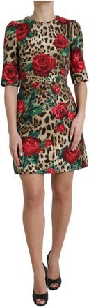 Dolce & Gabbana Kleurrijke Luipaard Bloemen A-lijn Jurk - Dames - Korte kleedjes - Veelkleurig - 2XS - Kleedjes