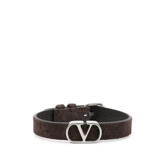 Valentino Garavani Pulsera con Firma VLogo en Piel de Becerro - Accessories - Hombre - Marr&oacute;n - ONE SIZE