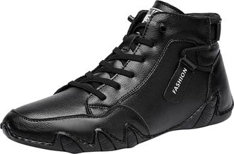 Generic Ankle Boots Men Leather, Sports Shoes High Top Sneakers Lace Up Walking Trainers Non-Slip Soles Running Shoe Hard Wearing Flats Shoes Comfortable Trek