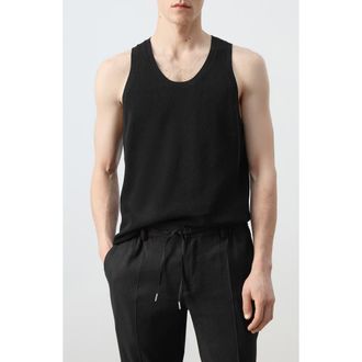 Mango Slim Fit Cotton Rib Tank in Black at Nordstrom, Size Medium