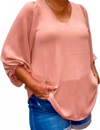 Tr&egrave;s Bien Mimi V-Neck Cinched Sleeve Top In Mauve