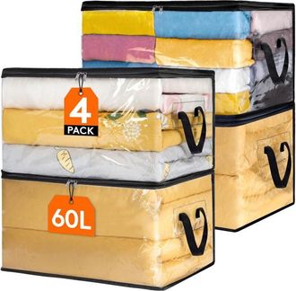 OEM Juego De 4 Bolsas De Almacenamiento Transparentes De 60 Litros, Bolsas De Almacenamiento De Ropa De Pvc, Fundas N&oacute;rdicas Plegables Con Asas, Caja De A