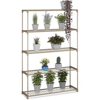 Relaxdays Relaxdays plant stand, HxWxD: 140 x 91 x 28 cm, 5 tiers, easy assembly, metal & plastic, greenhouse shelf, brown