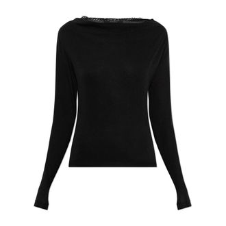 AllSaints Tops, Dames, Zwart, 2Xs, Leer, Hallie Top met col en slanke pasvorm