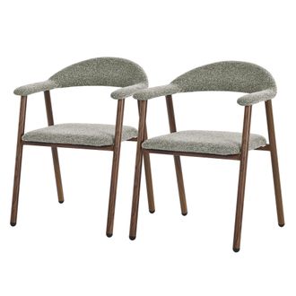 ML Design Ml-design Juego 2 Sillas De Comedor Con Reposabrazos, Asientos De Cocina Y Sal&oacute;n Con Respaldo, Tapizado Tejido Verde Y Estructura De Acero Con Aspecto