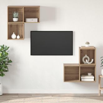 Berkfield Home TV Cabinet Set Wall-mounted with Storage 4 pcs Artisan oak 37 x 37 x 72 cm in Brown