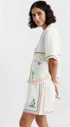 Chinti and Parker Cream Linen-Cotton Peanuts Vacation Shorts